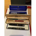 4 X VINTAGE PARKER PENS + 1 SWAN PEN (2 WITH 14kt NIBS)