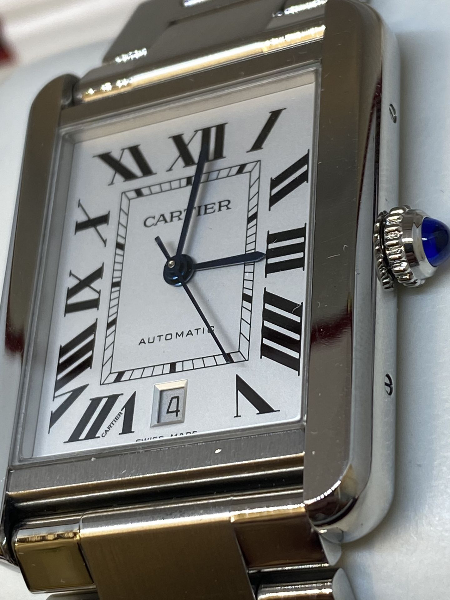 EXTRA LARGE CARTIER STAINLESS STEEL AUTOMATIC WATCH WITH BOX - Image 6 of 9