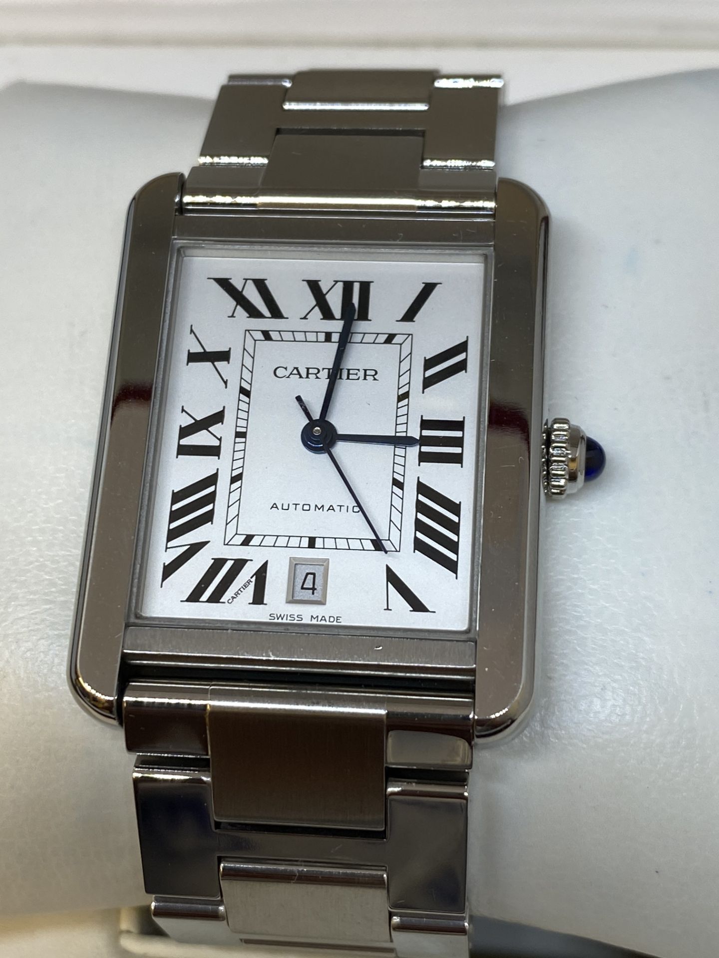 EXTRA LARGE CARTIER STAINLESS STEEL AUTOMATIC WATCH WITH BOX - Image 3 of 9