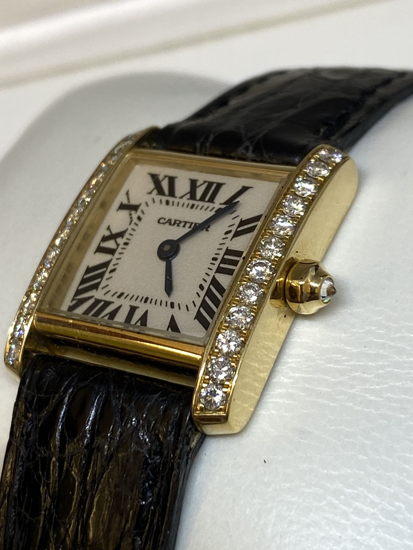 Cartier Tank Française 2364 Diamond Set 18K Gold Watch with Box - Image 7 of 13