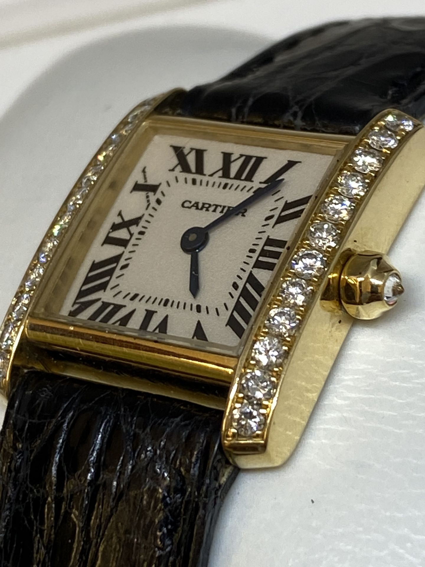 Cartier Tank Française 2364 Diamond Set 18K Gold Watch with Box - Image 8 of 13