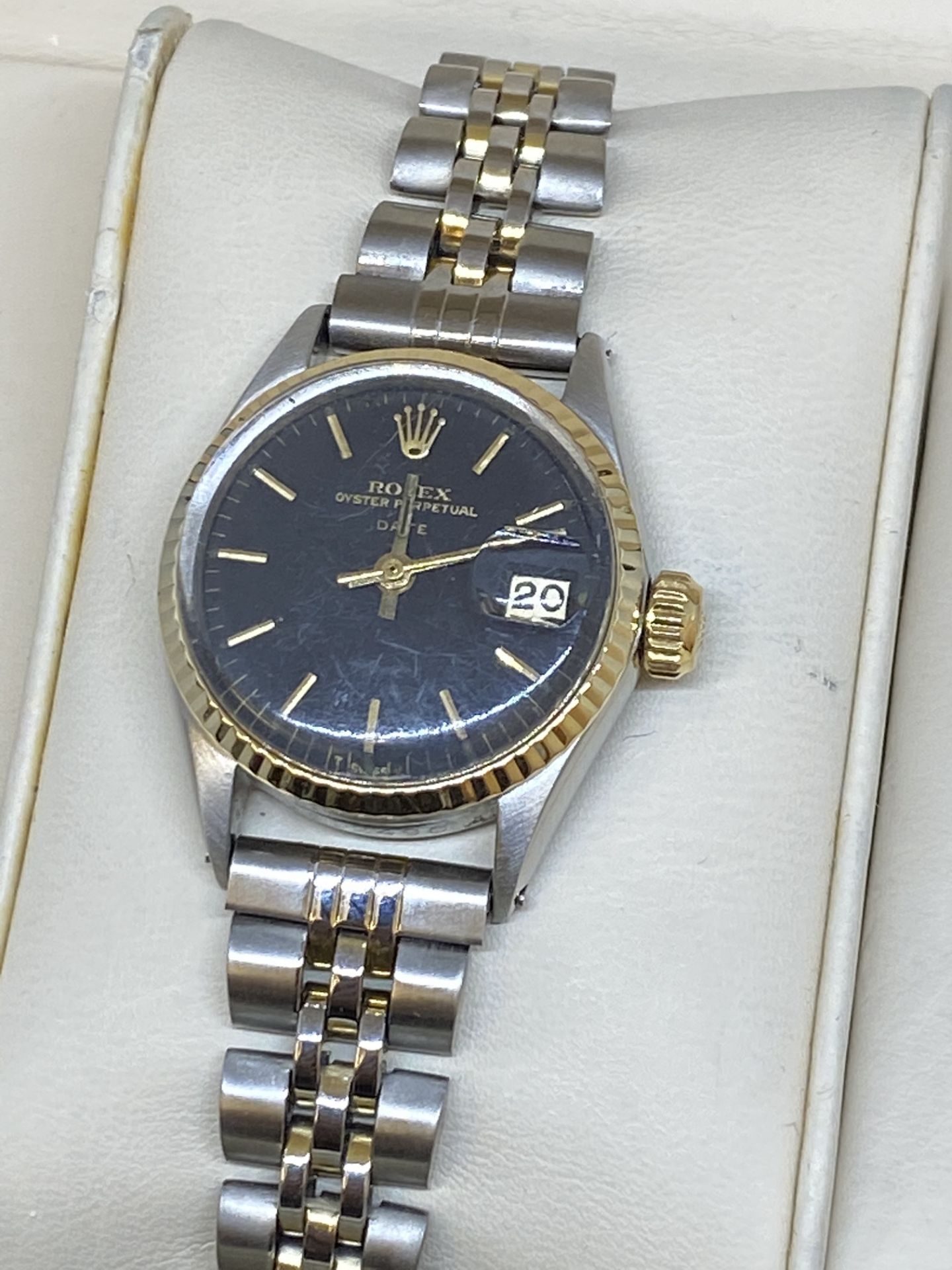 LADIES GOLD & STEEL ROLEX WATCH - NON GENUINE BRACELET FITTED