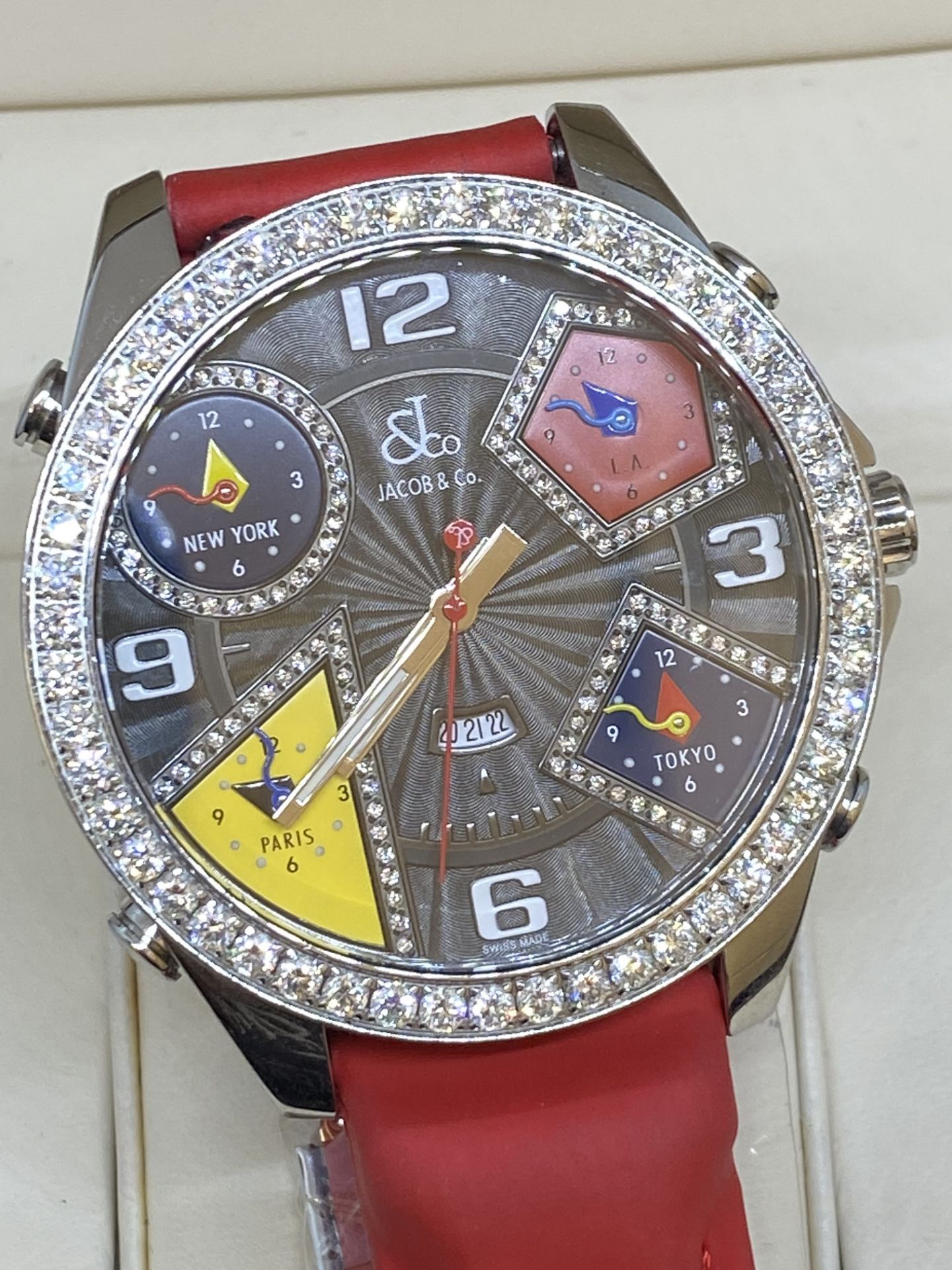 JACOB & CO 5 TIME ZONE DIAMOND SET WATCH 50mm - Image 5 of 10