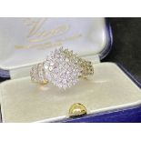 9ct YELLOW GOLD DIAMOND CLUSTER RING - APPROX SIZE N & 1/2