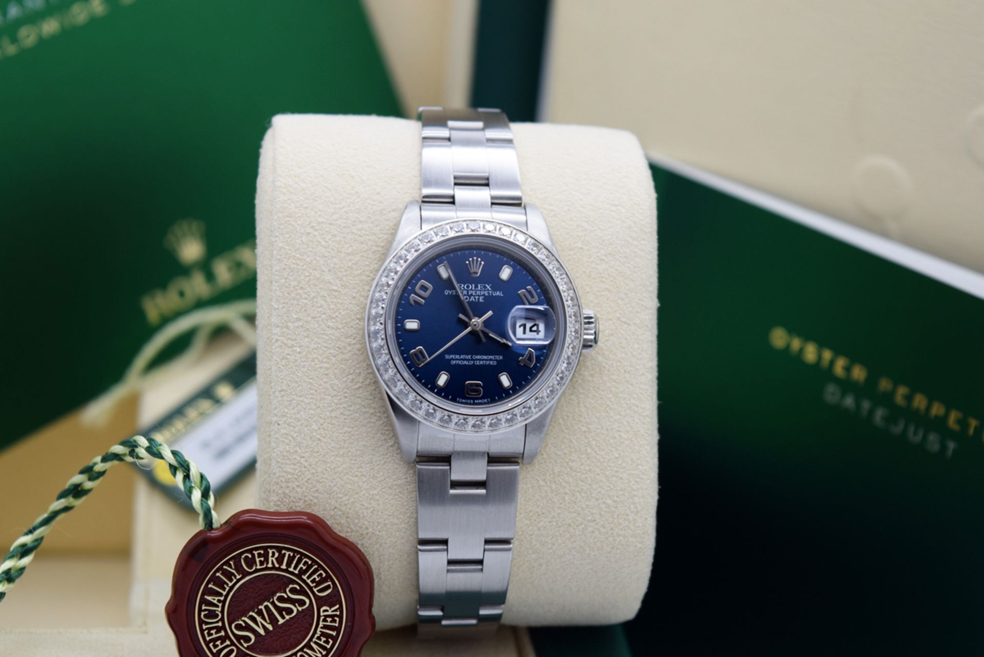 Rolex Ladies Date - 26mm - Stainless Steel with Navy Dial & Custom Bezel