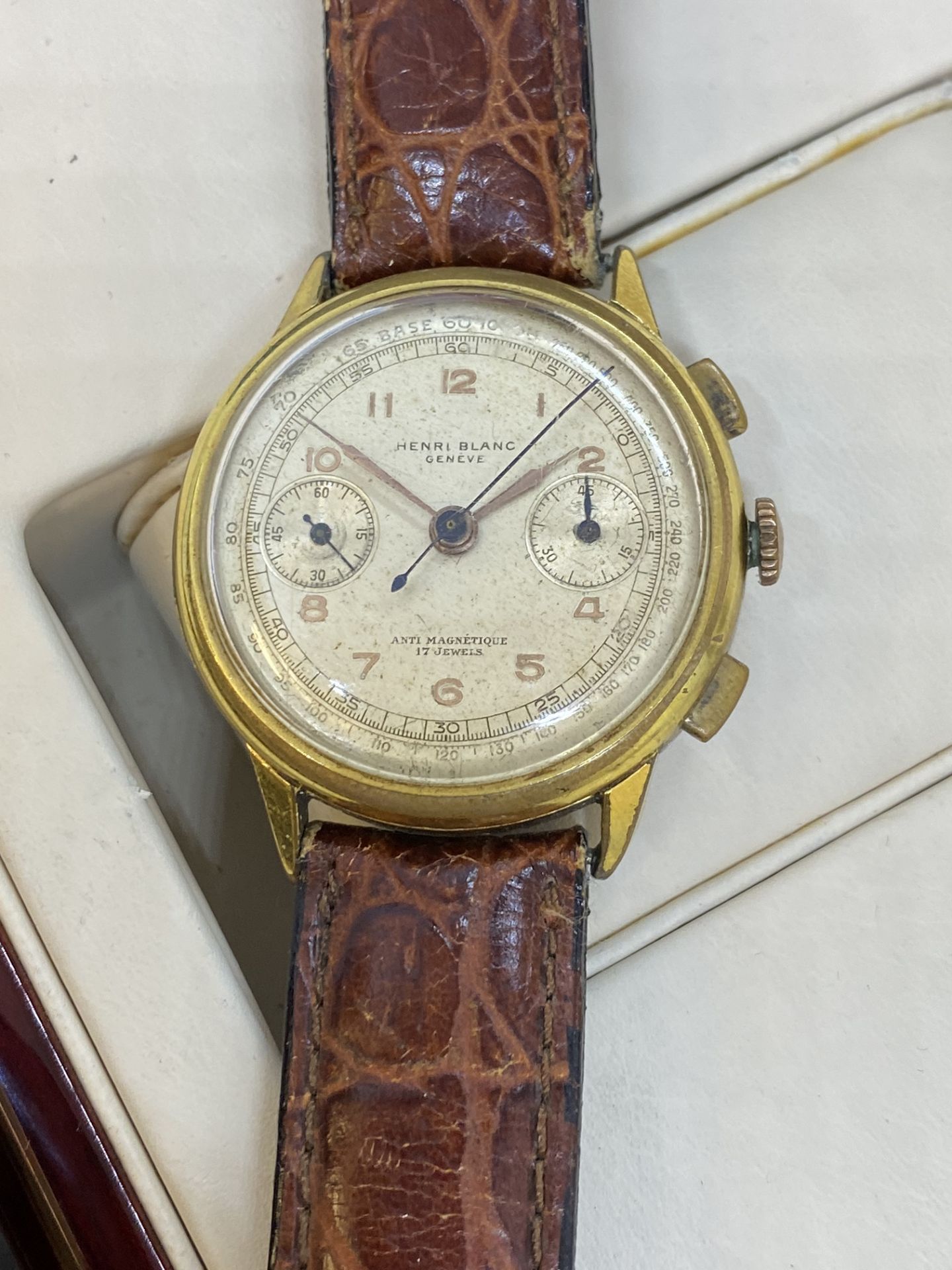 VINTAGE HENRI BLANC GENEVE 17 JEWEL CHRONO WATCH - Image 3 of 11