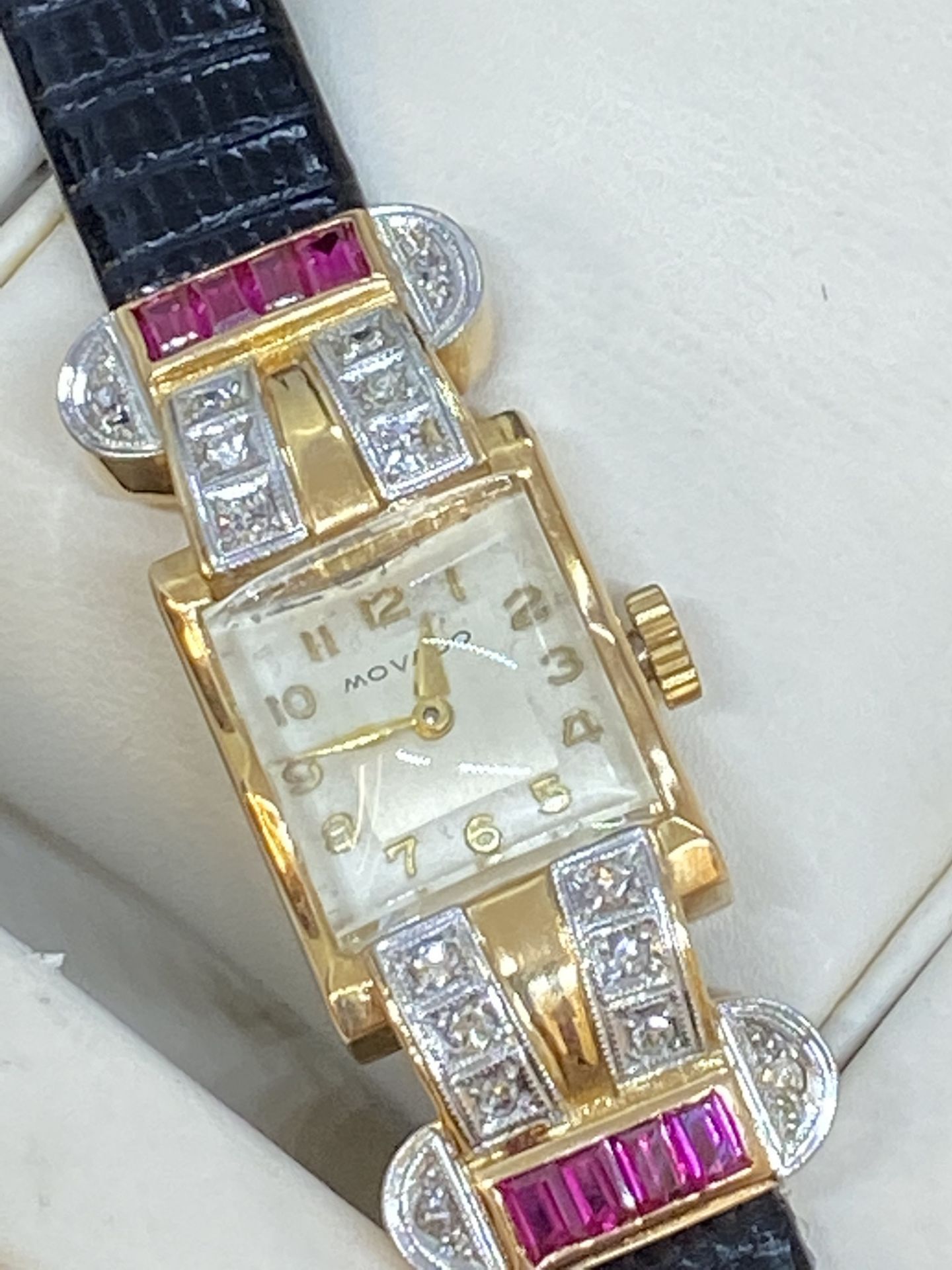 ART DECO ROSE GOLD RUBY & DIAMOND SET MOVADO WATCH - Image 4 of 6