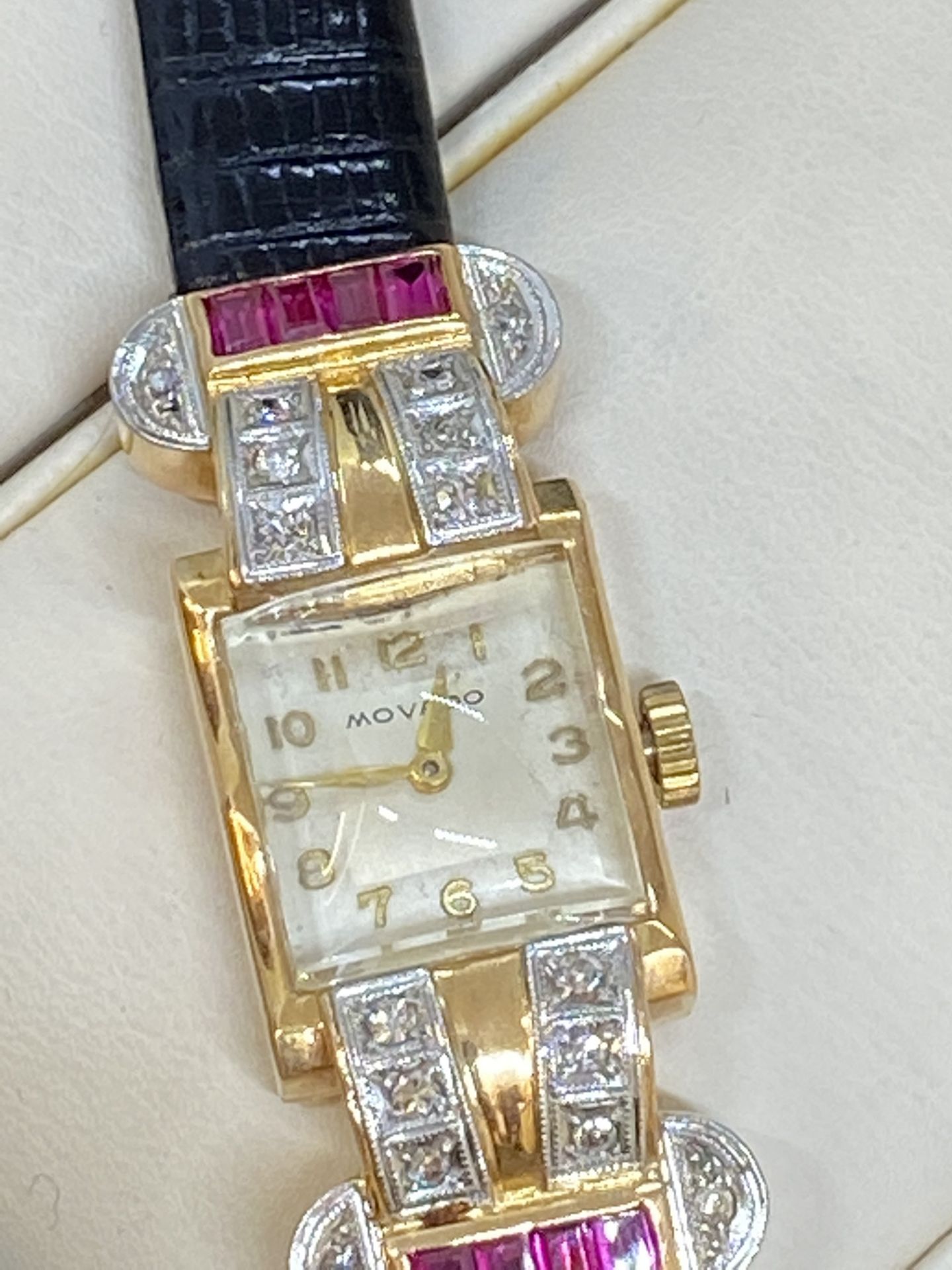 ART DECO ROSE GOLD RUBY & DIAMOND SET MOVADO WATCH - Image 2 of 6