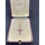 9CT GOLD RUBY CROSS PENDANT WITH 9CT GOLD CHAIN