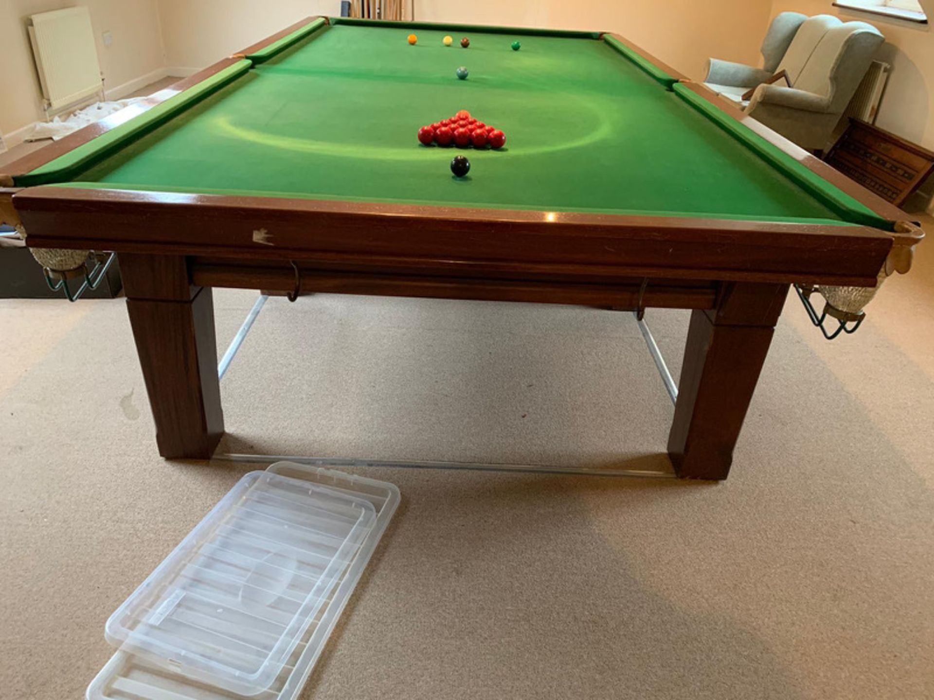 FULL SIZE SLATE SNOOKER TABLE WITH CUES - HOLDER - SCOREBOARD NO RESERVE - Image 4 of 8