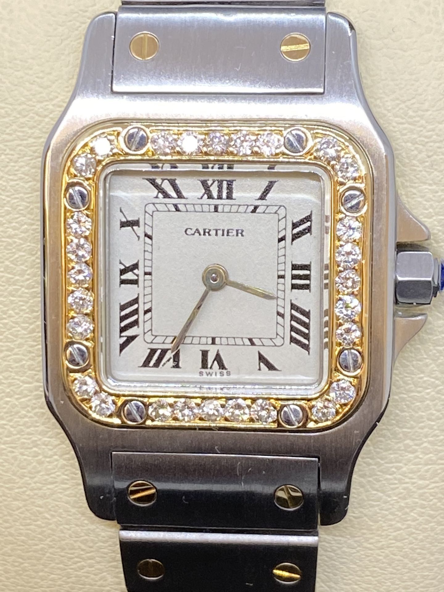 STEEL & GOLD CARTIER DIAMOND SET SANTOS WATCH