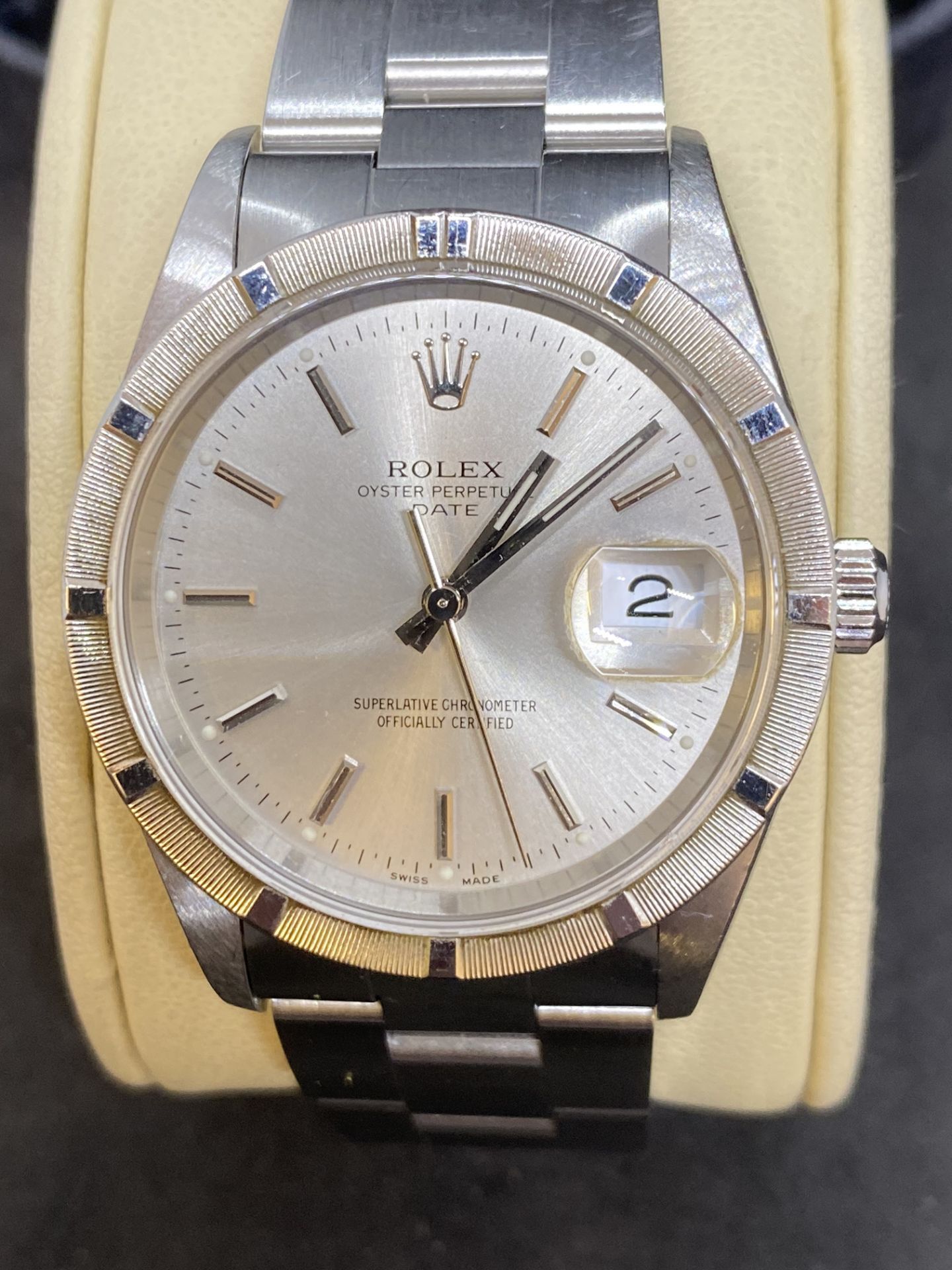 ROLEX OYSTER PERPETUAL DATE STAINLESS STEEL WATCH