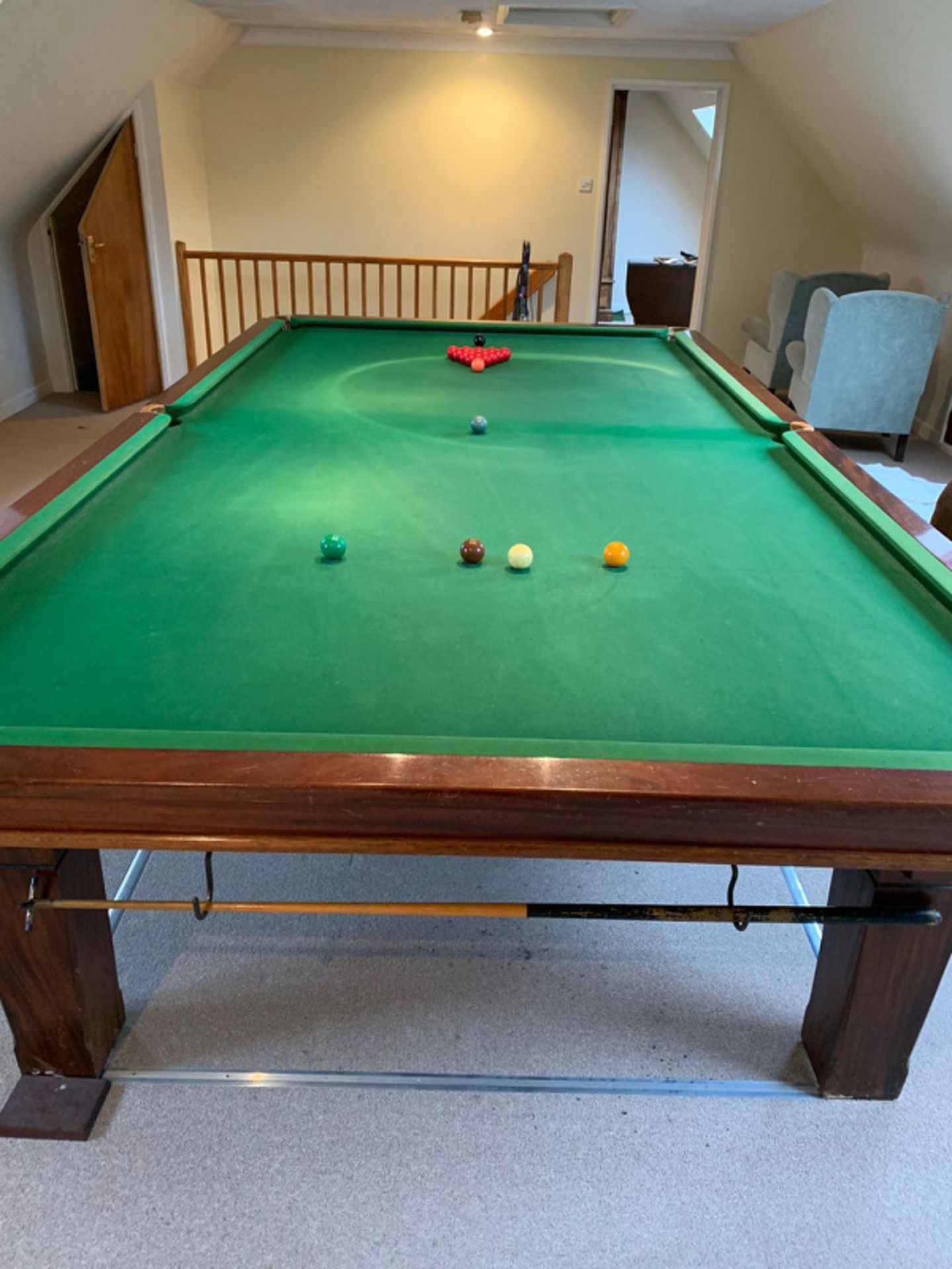 FULL SIZE SLATE SNOOKER TABLE WITH CUES - HOLDER - SCOREBOARD NO RESERVE - Image 3 of 8