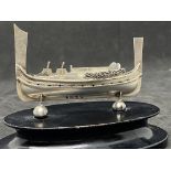 EUROPEAN 800 SILVER VIKING SHIP ON BASE - HALLMARKED