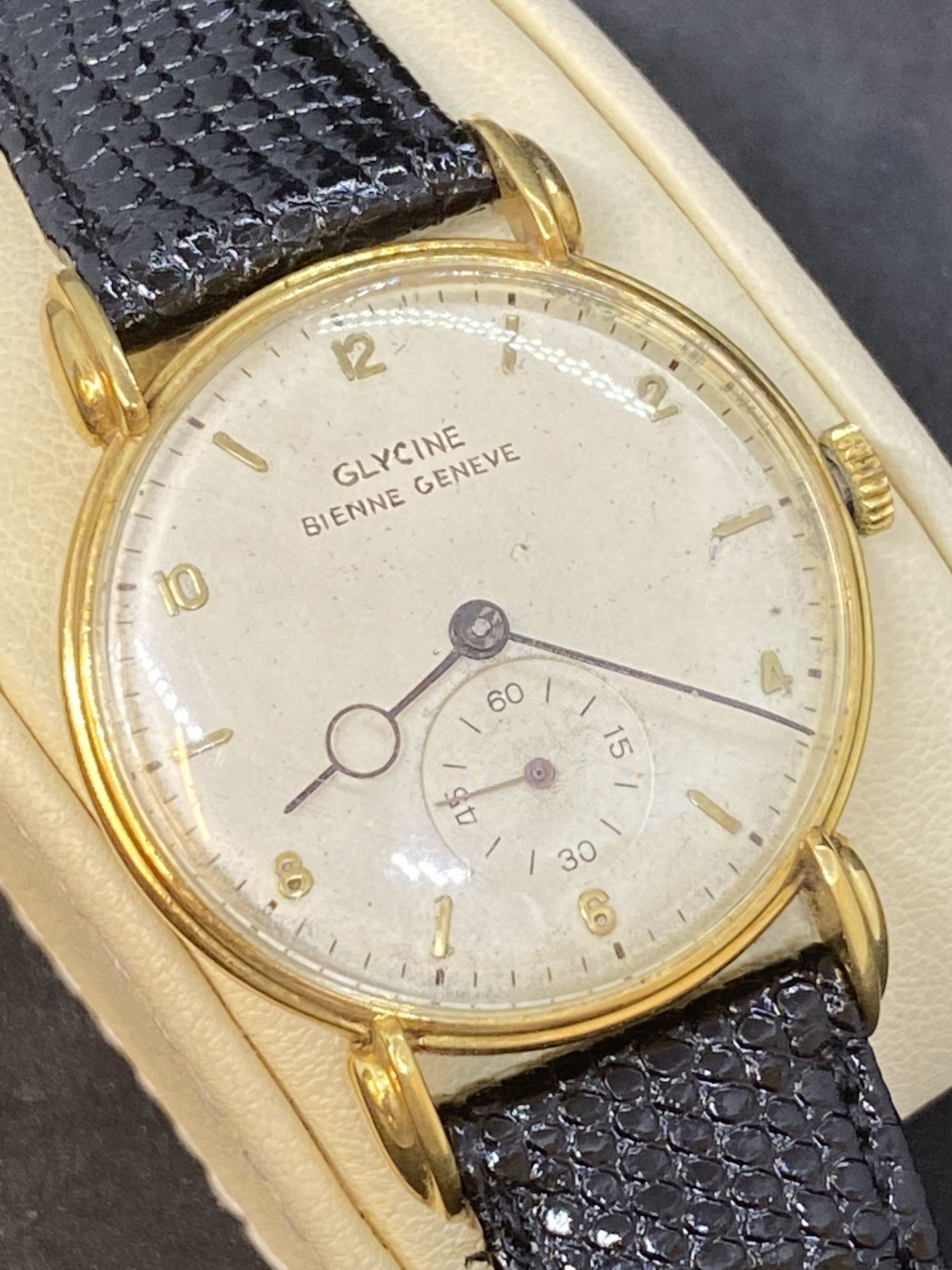 VINTAGE GLYCINE BIENNE GENEVE 18ct GOLD WATCH - Image 4 of 8