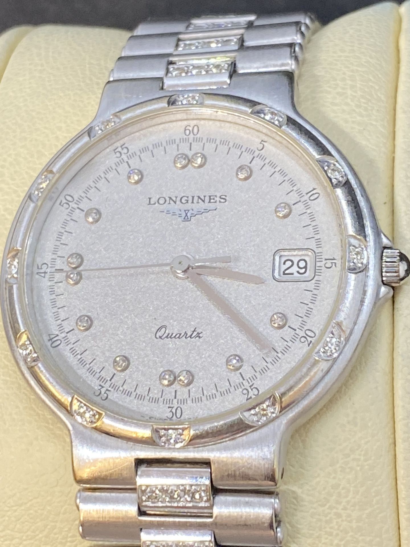 LONGINES 18ct WHITE GOLD DIAMOND SET WATCH - APPROX 90 GRAMS