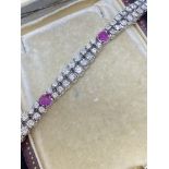 8.00ct G-VS-SI DIAMOND & 1.80ct RUBY BRACELET SET IN 18ct WHITE GOLD