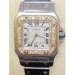 STEEL & GOLD CARTIER DIAMOND SET SANTOS WATCH