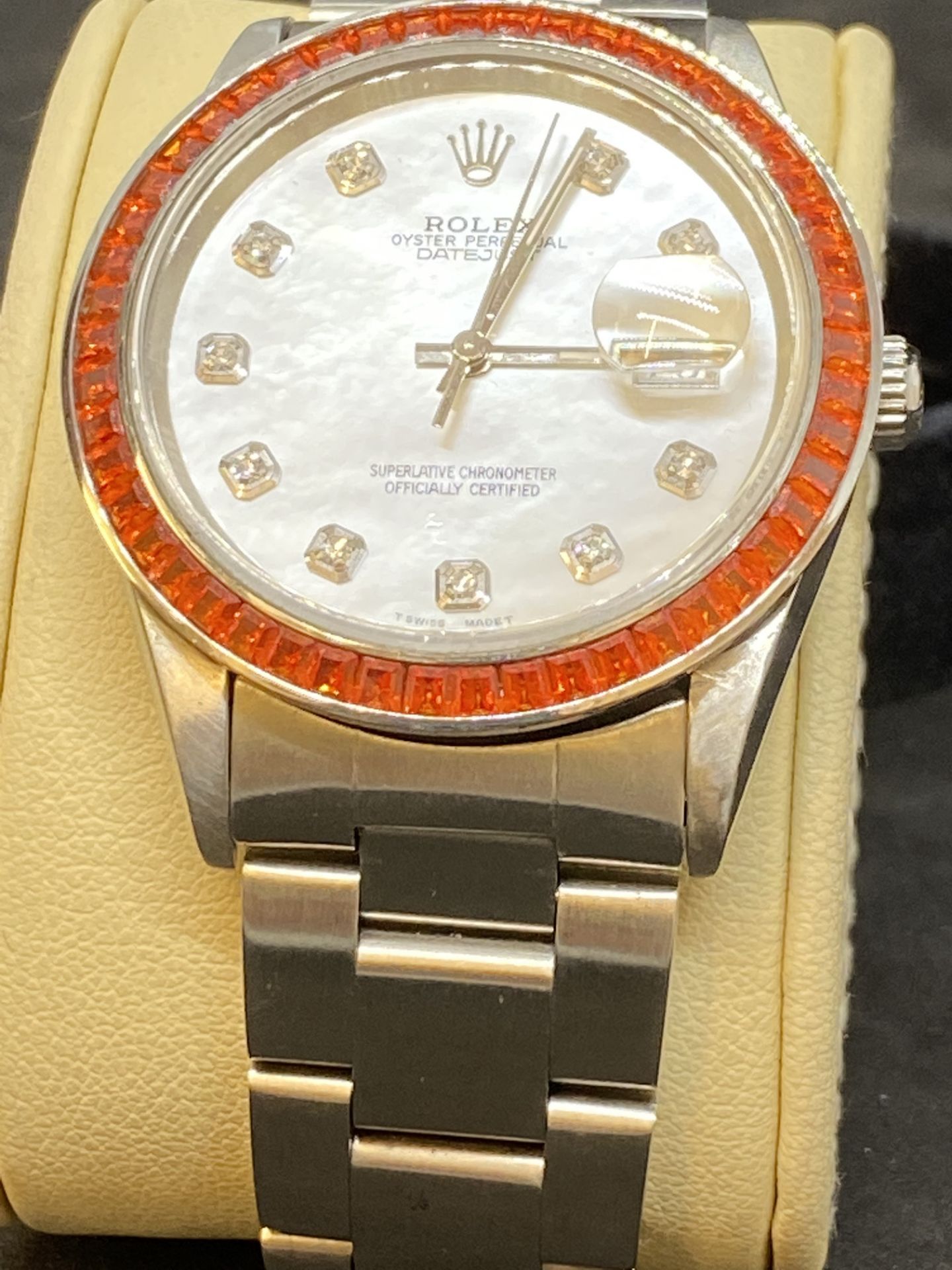 STAINLESS STEEL AUTOMATIC ROLEX WITH DIAMOND DOT DIAL & ORANGE BEZEL - Image 2 of 10
