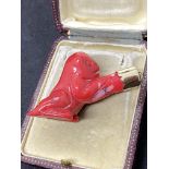 UNUSUAL 14ct GOLD LUCKY MONKEY (ANIMAL) CHINESE ? JAPANESE ? RED COLOURED STONE