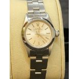 LADIES STAINLESS STEEL ROLEX OYSTER PERPETUAL WATCH