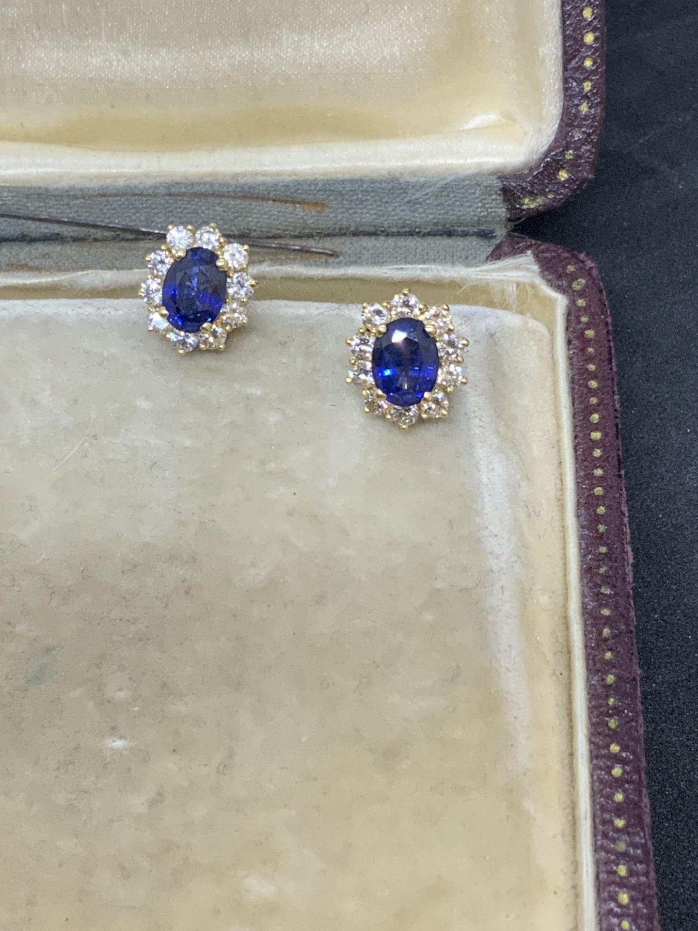 18ct GOLD 1.00ct H-VS DIAMONDS & 0.60ct BLUE SAPPHIRE EARRINGS