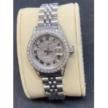 LADIES 26mm ROLEX DATEJUST SET WITH AFTERMARKET DIAMONDS ON THE FACE, BEZEL & LUGS