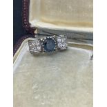 ANTIQUE 18ct GOLD 2.00ct BLUE SAPPHIRE & 0.70ct DIAMOND SET RING - 8.4 GRAMS