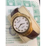 Rolex Cellini Quartz 37mm, White Roman Dial - Yellow Gold on Strap - 1993