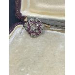 ANTIQUE RUBY & DIAMOND SET RING