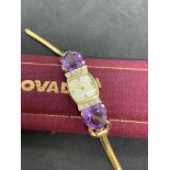 VINTAGE MOVADO 18ct GOLD WATCH WITH HEART AMETHYSTS - 12 GRAMS