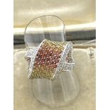 14ct WHITE GOLD YELLOW & ORANGE DIAMOND SET RING