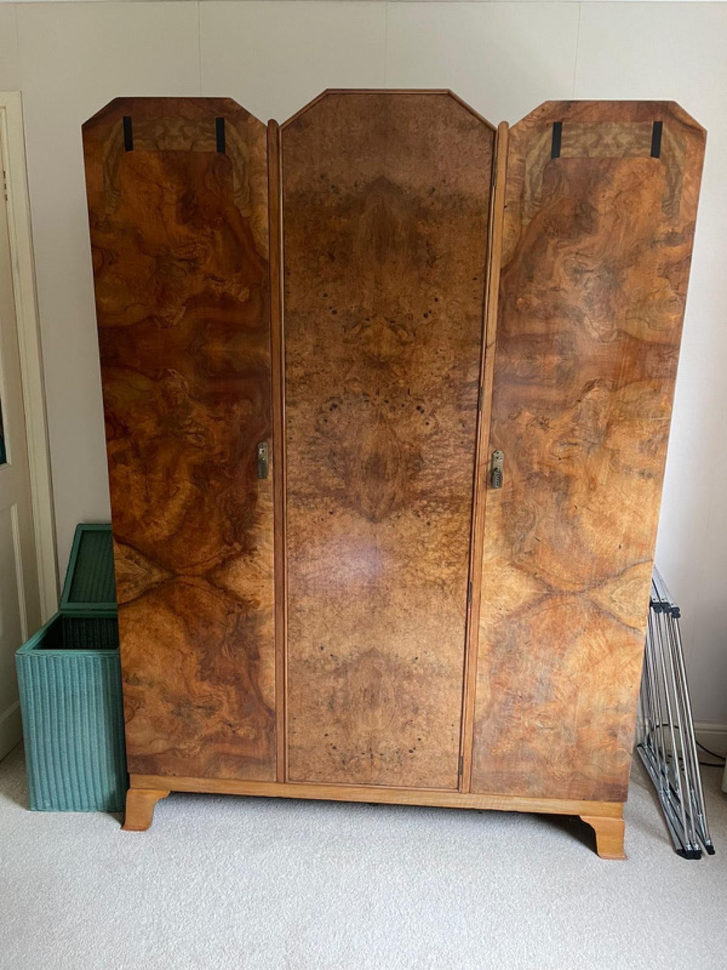 VINTAGE ART DECO STYLE 3 DOOR WALNUT WARDROBE