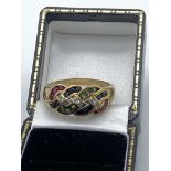 9ct Gold Sapphire & Ruby, Emerald & Diamond Ring