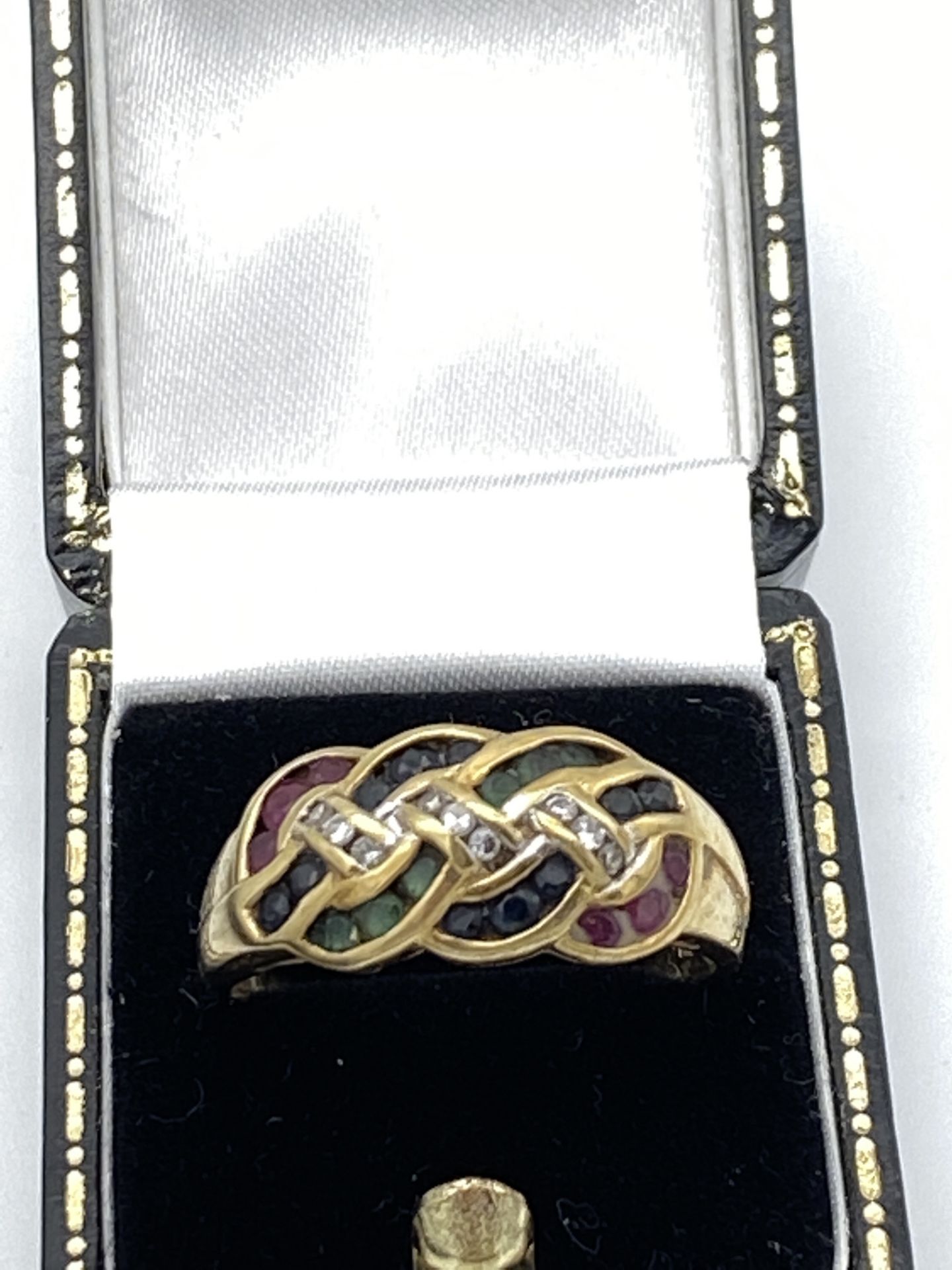 9ct Gold Sapphire & Ruby, Emerald & Diamond Ring - Image 2 of 2