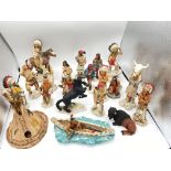 19 x INDIAN FIGURINES BY CASTAGNA ITALY INC HORSE, BUFFALO, WIG WAM TENT & OTHER RARE FIGURES