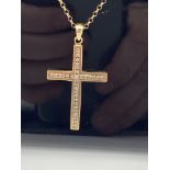 9ct GOLD 1.00ct DIAMOND SET CROSS & CHAIN