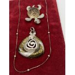 SILVER NECKLACE WITH TORTOISE PENDANT & DESIGNER PENDANT