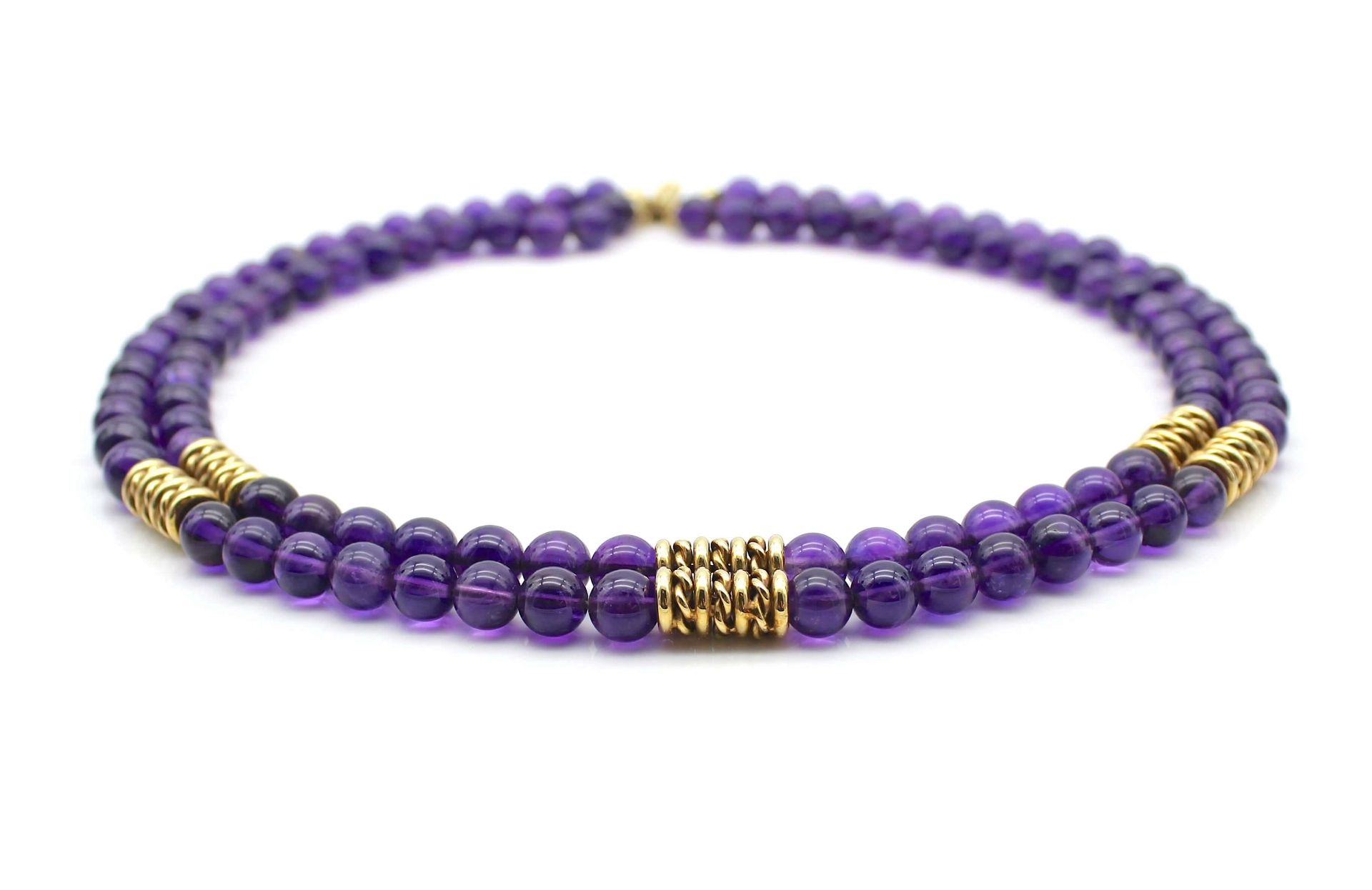 Kette mit 2 Reihen Amethystkugel. Schloß und Einsätze aus 585er Gold - Bild 2 aus 3