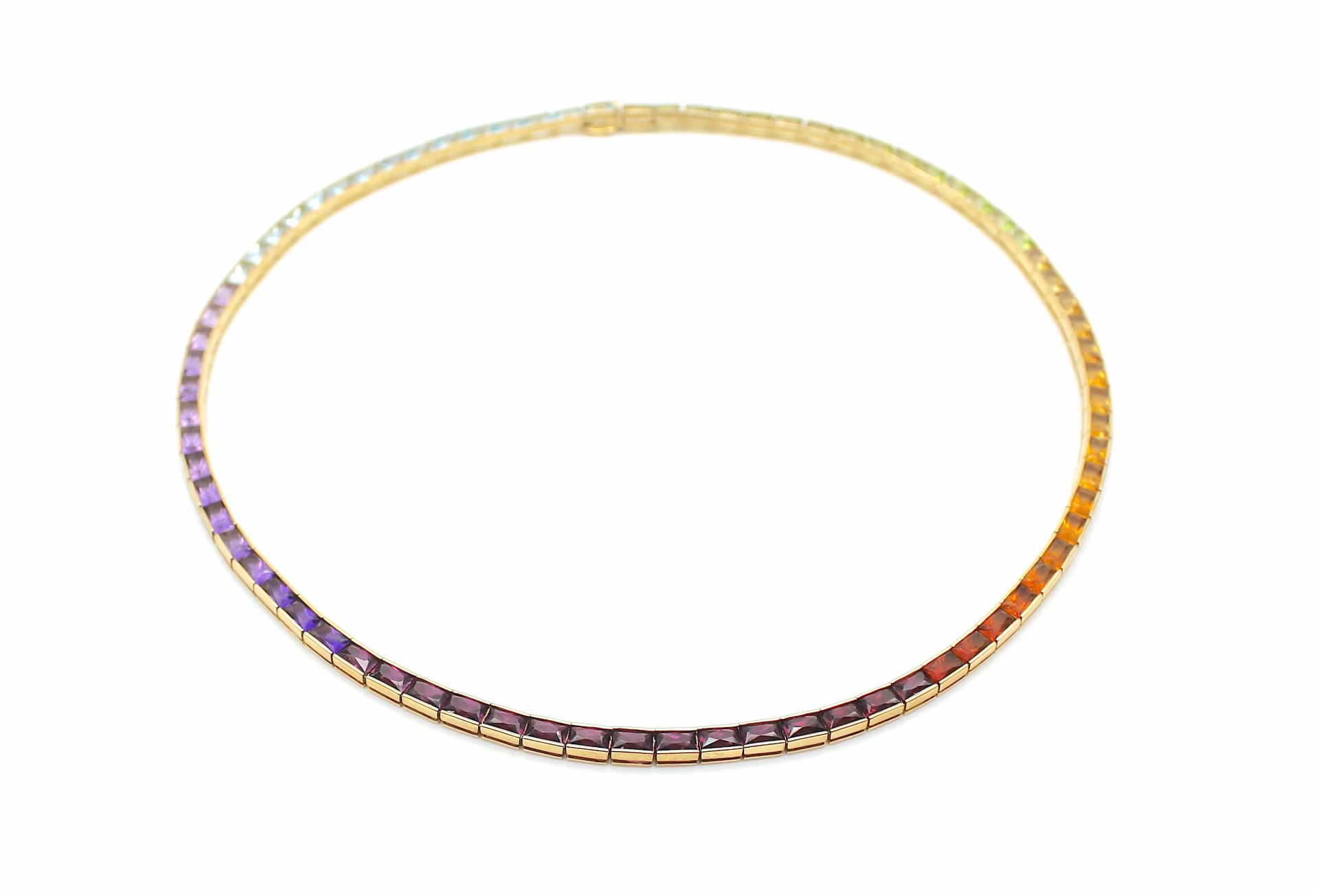 Collier aus 750er Gold mit Peridot, Citrin, Amethyst und Topas