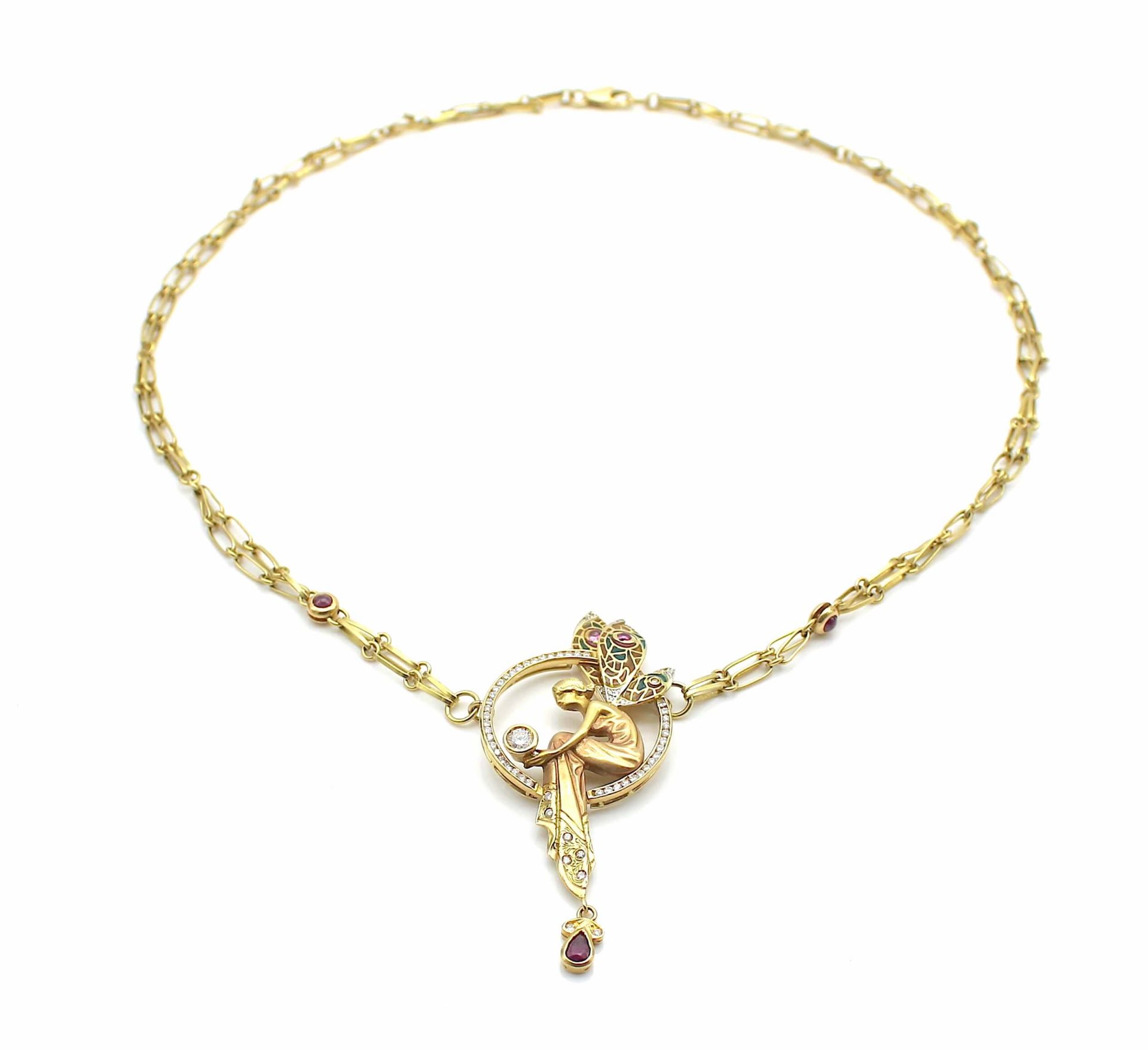 Collier signiert Tinelli im Art Nouveau Stil aus 750er Gold - Bild 4 aus 4