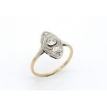 Art Deco Ring geprüft auf 585er Gold platiniert mit 3 Diamanten