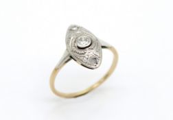 Art Deco Ring geprüft auf 585er Gold platiniert mit 3 Diamanten