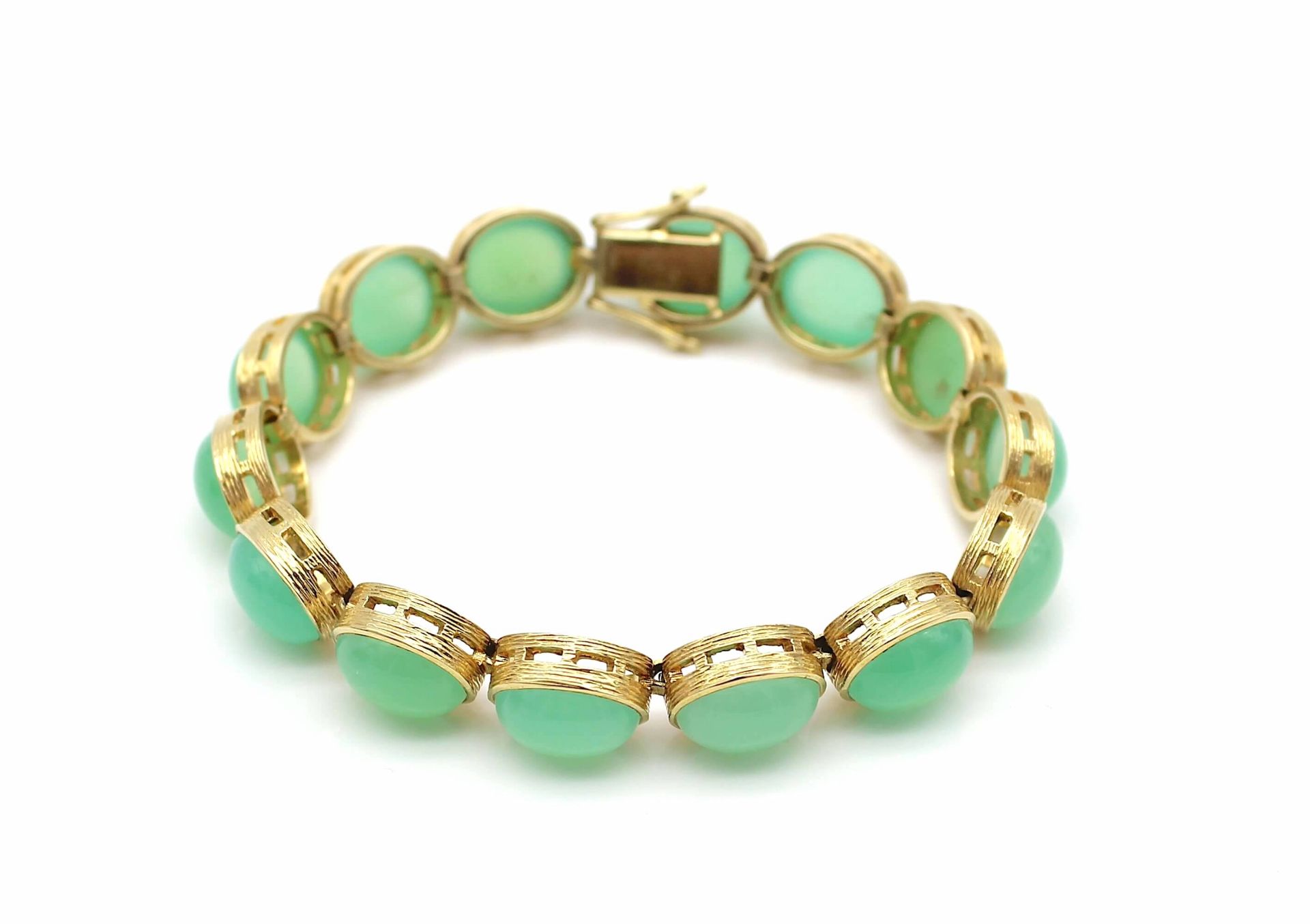 Armband aus 585er Gold mit 14 Chrysoprasen