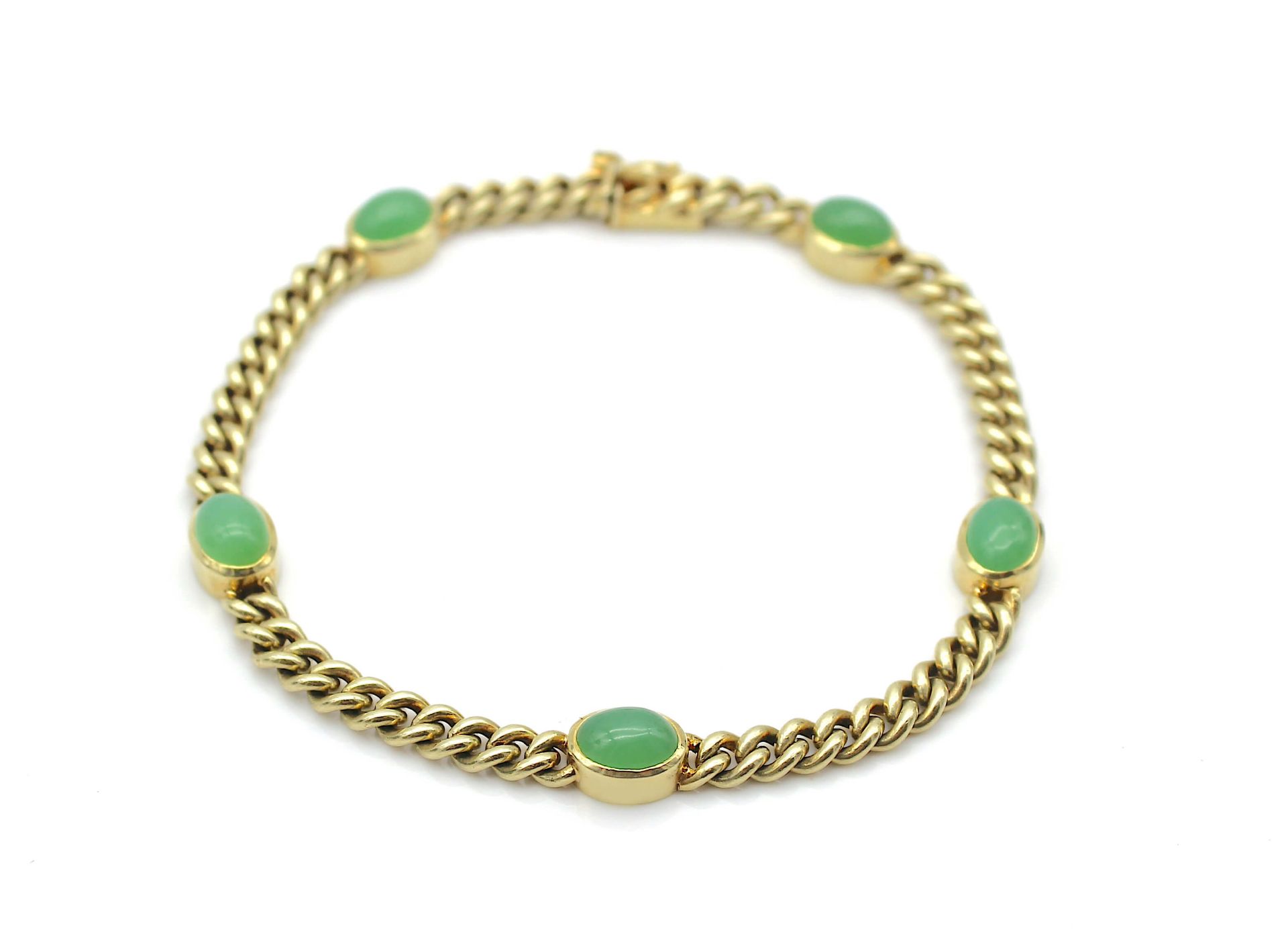 Armband aus 585er Gold mit 5 Chrysoprasen