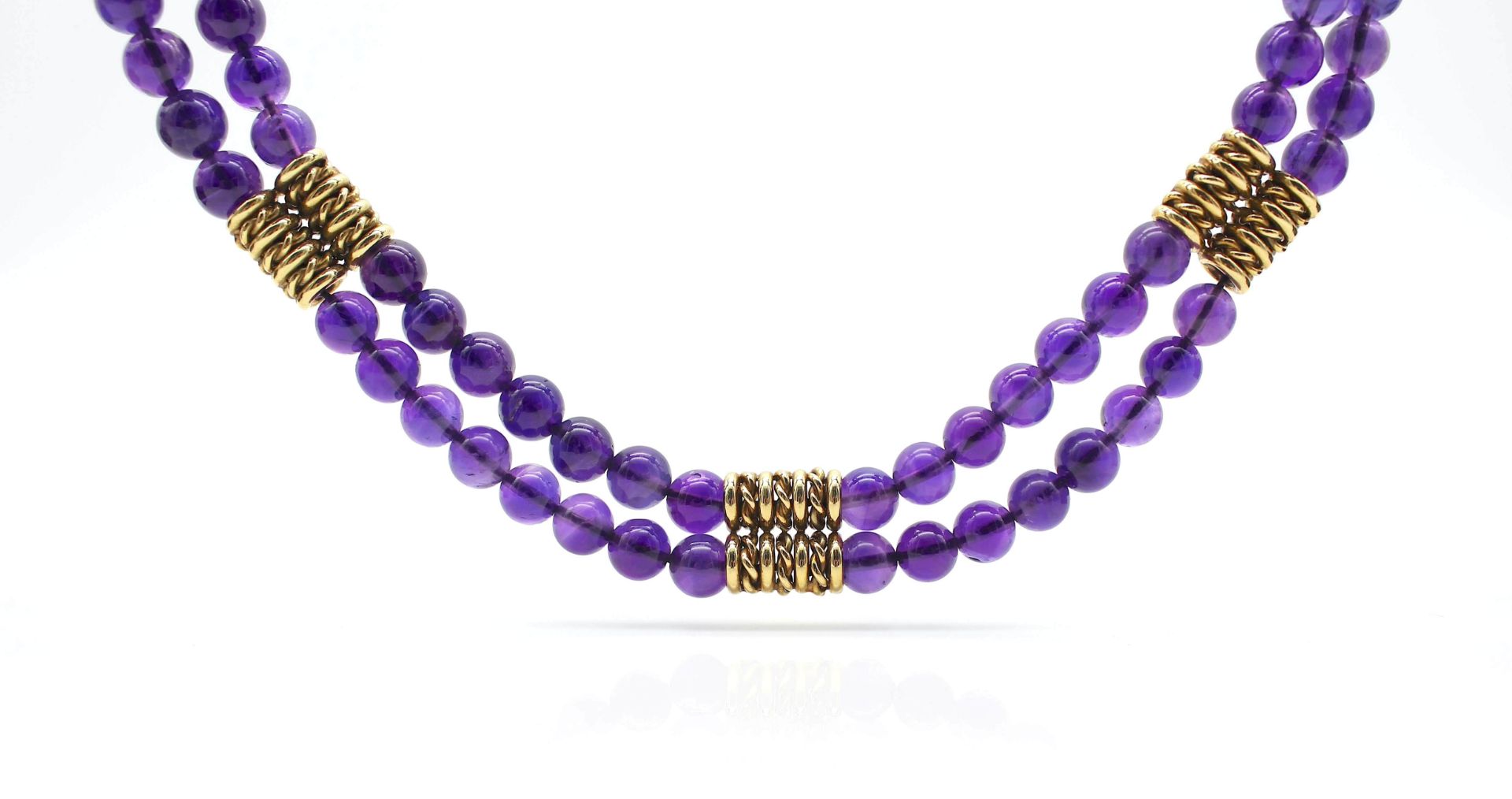 Kette mit 2 Reihen Amethystkugel. Schloß und Einsätze aus 585er Gold - Image 3 of 3