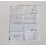 Typed letter on Englemere, Ascot, headed paper, signed Roberts. FM. dated 14th October 1914 and sent