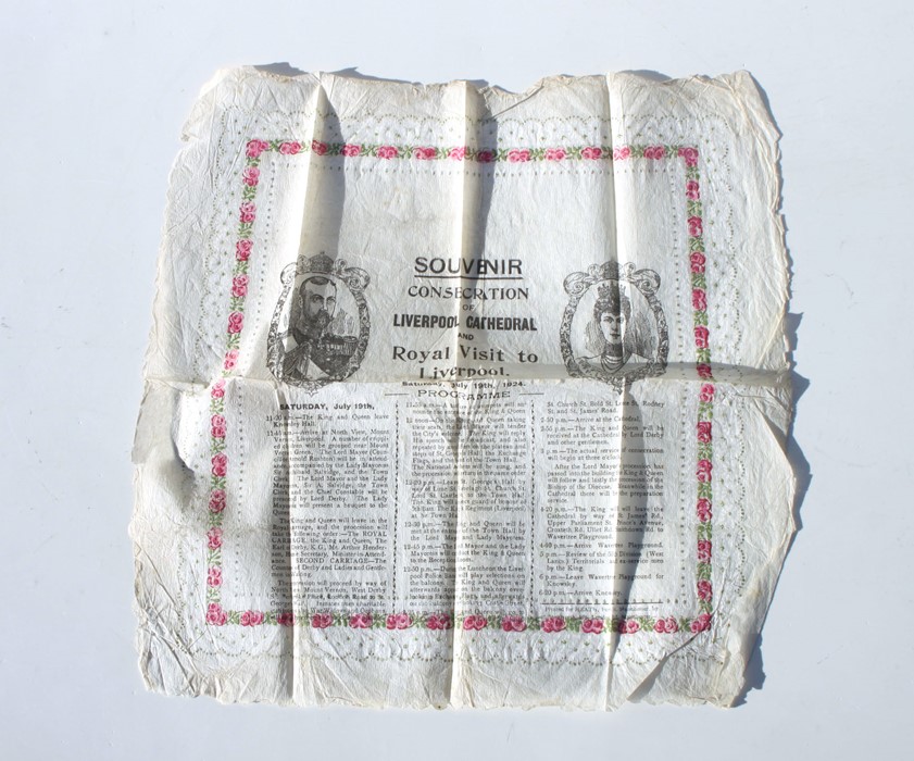 A rare and very fragile tissue paper Souvenir Consecration of Liverpool Cathedral and Royal Visit to