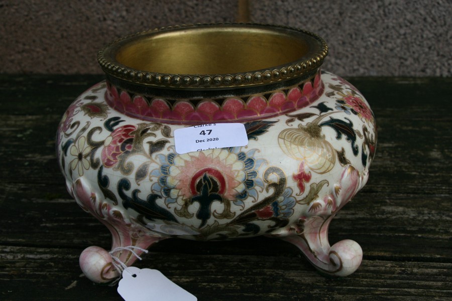 A Zsolnay Pecs oil lamp base, model no. 1570, 15cms (6ins) high.Condition ReportGlaze is very crazed - Image 9 of 12
