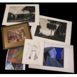 A quantity of etchings and engravings to include W M Manning, Italian scene, Adrian Hill pencil